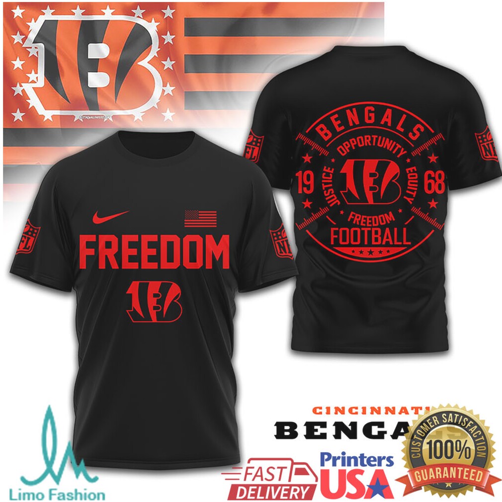 Cincinnati Bengals Freedom Football Red & Black Graphic T Shirt - Limotees LLC