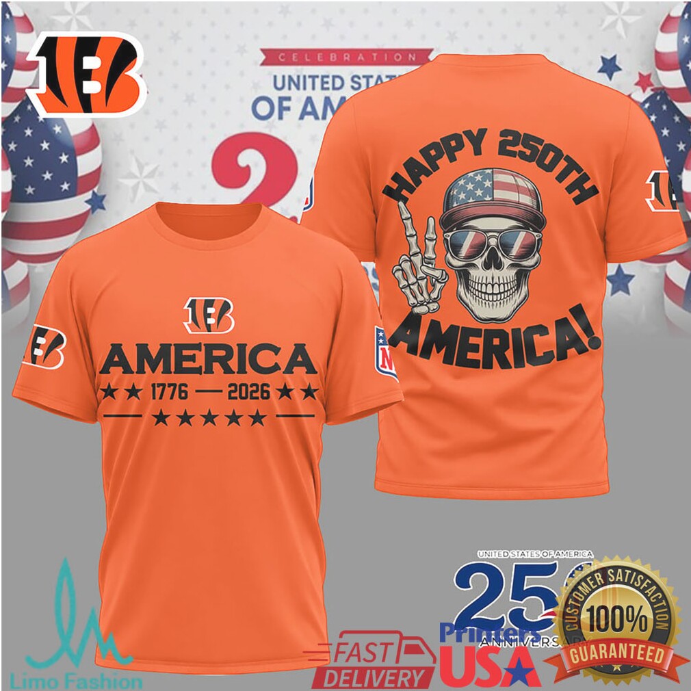 Cincinnati Bengals Happy 250th Anniversary America Skull NFL T Shirt - Limotees LLC