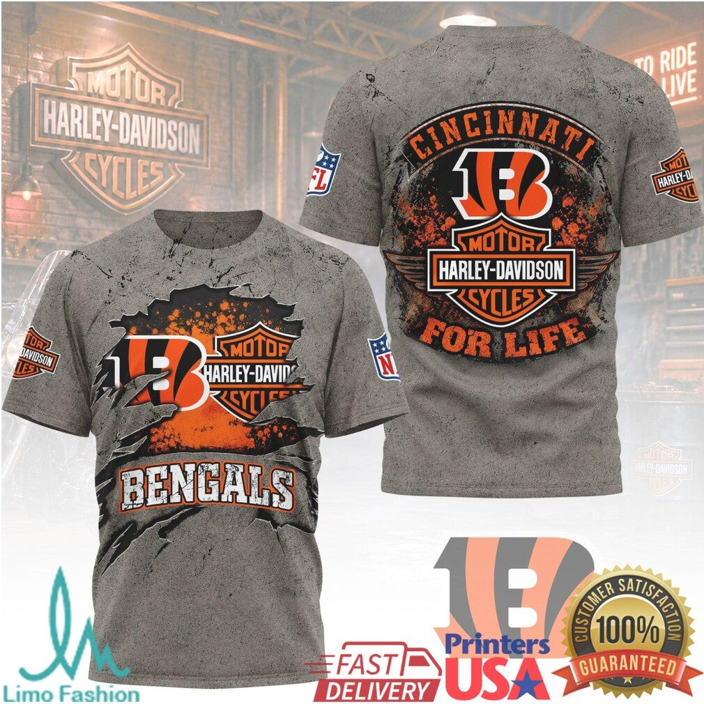 Cincinnati Bengals Harley Davidson For Life T Shirt - Limotees LLC