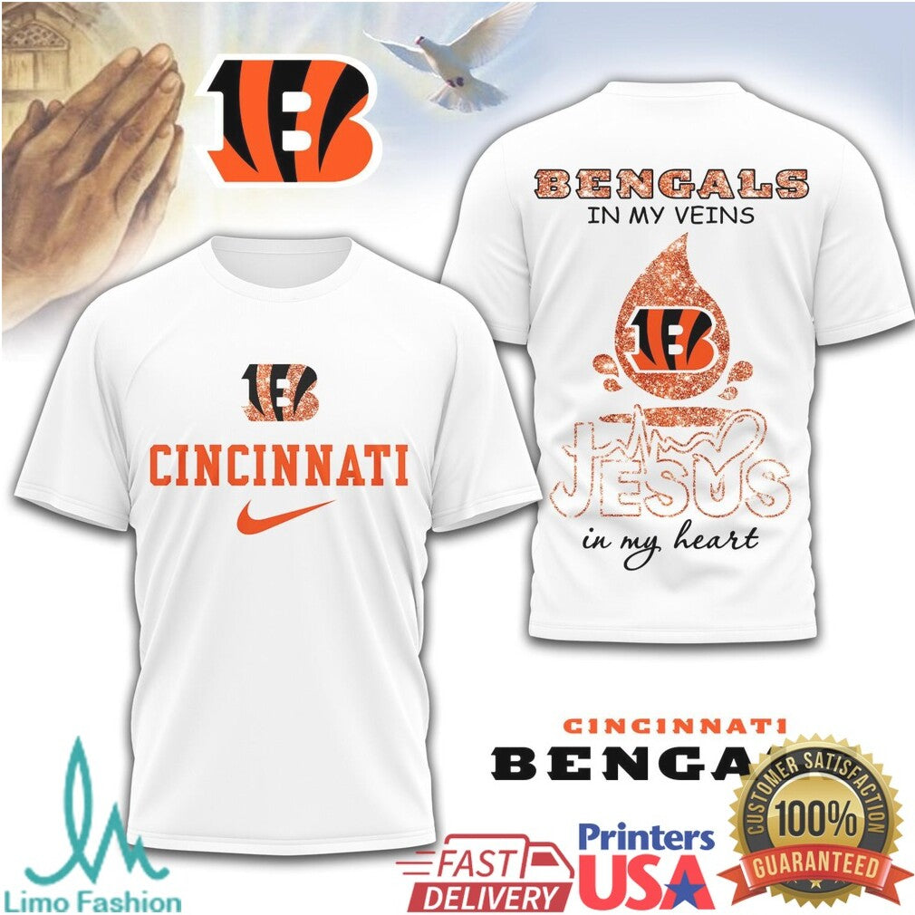 Cincinnati Bengals Jesus in My Heart Faith Based Football Apparel - Limotees LLC