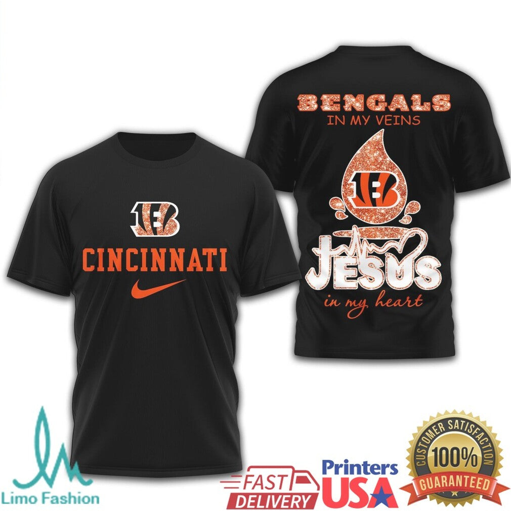 Cincinnati Bengals Jesus in My Heart Faith Based Football Apparel - Limotees LLC