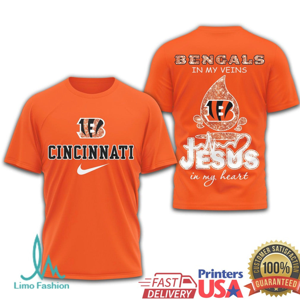 Cincinnati Bengals Jesus in My Heart Faith Based Football Apparel - Limotees LLC