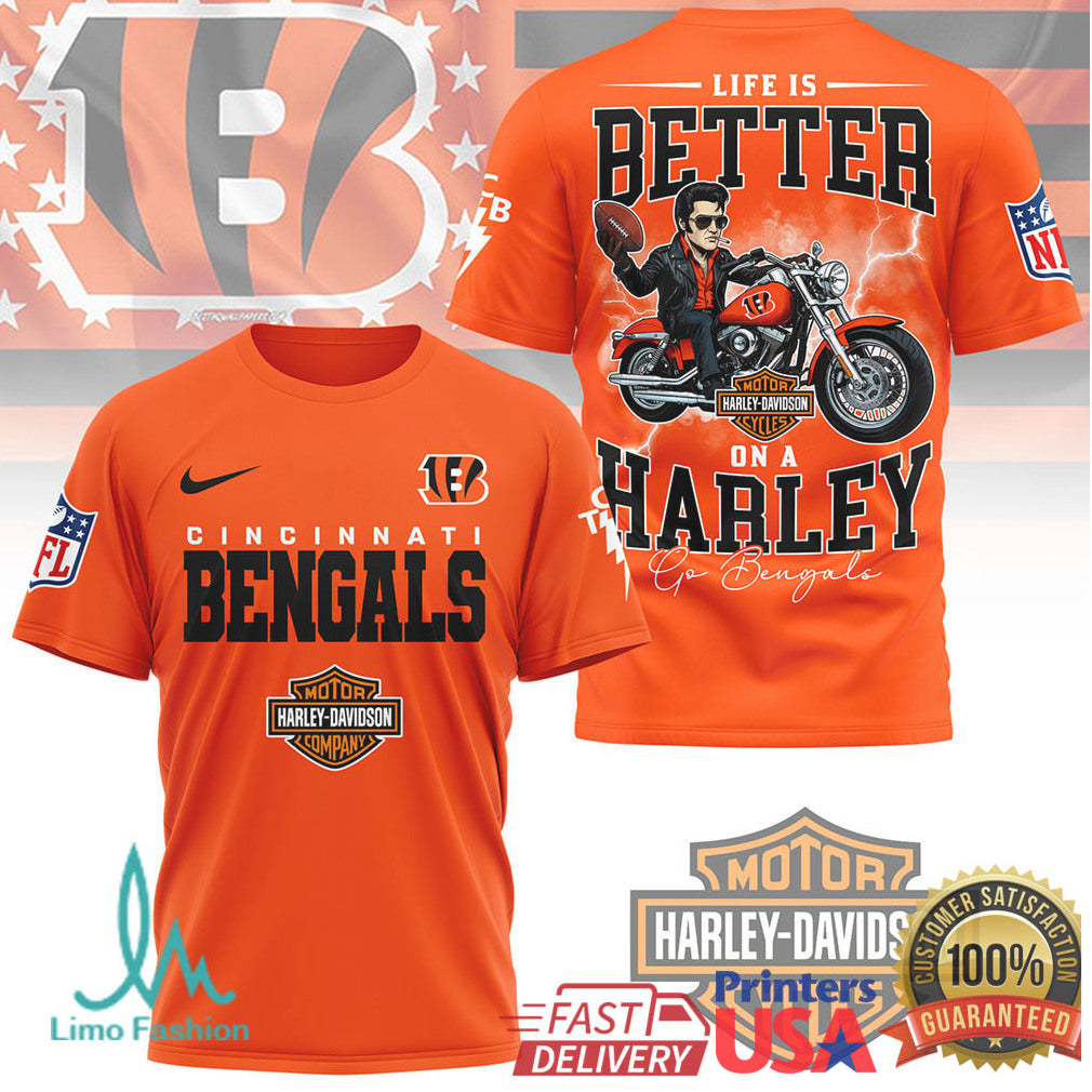 Cincinnati Bengals Life Is Better On A Harley Football Enthusiast T Shirt - Limotees LLC