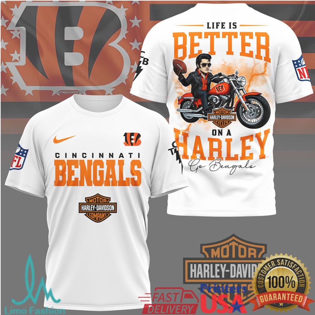 Cincinnati Bengals Life Is Better On A Harley Football Enthusiast T Shirt - Limotees LLC