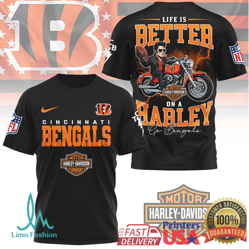 Cincinnati Bengals Life is Better on a Harley Davidson Fan Tee - Limotees LLC