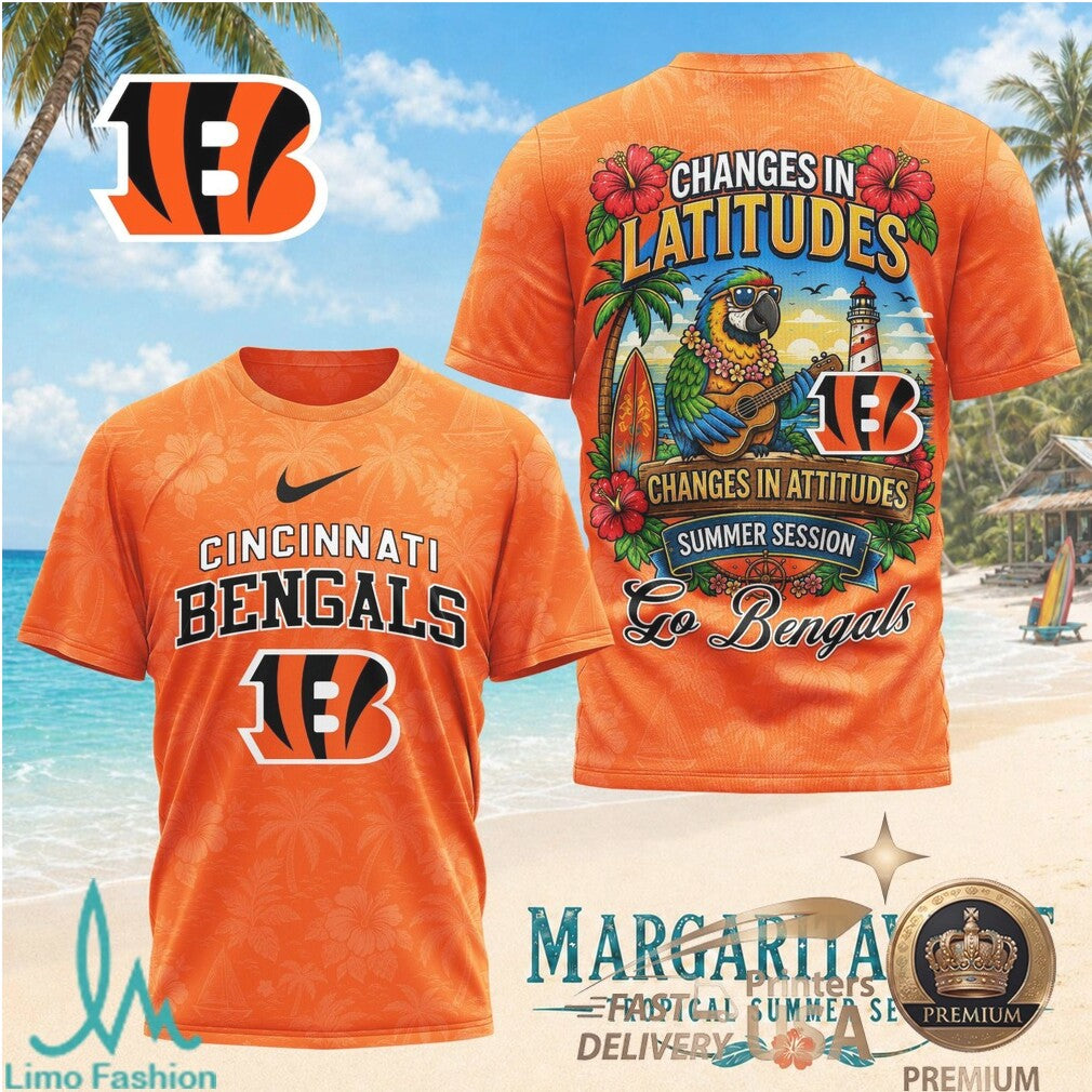 Cincinnati Bengals Margaritaville Parrot Tropical Summer Session T Shirt - Limotees LLC