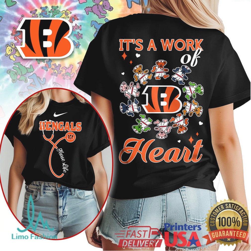 Cincinnati Bengals Nurse Shirt It's a Work of Heart NFL Medical Tee - Limotees LLC