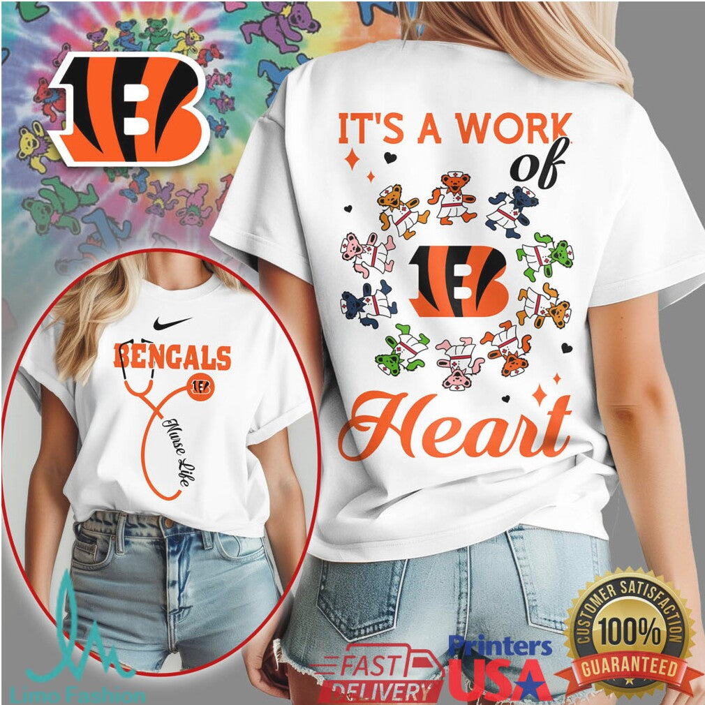Cincinnati Bengals Nurse Shirt It's a Work of Heart NFL Medical Tee - Limotees LLC