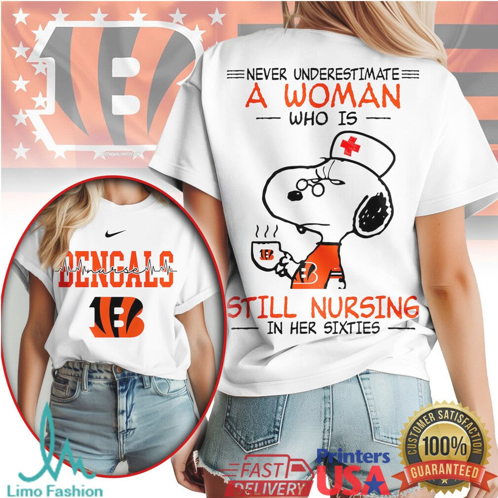 Cincinnati Bengals Nurse T Shirt Never Underestimate A Woman Still Nursing In Her Sixties