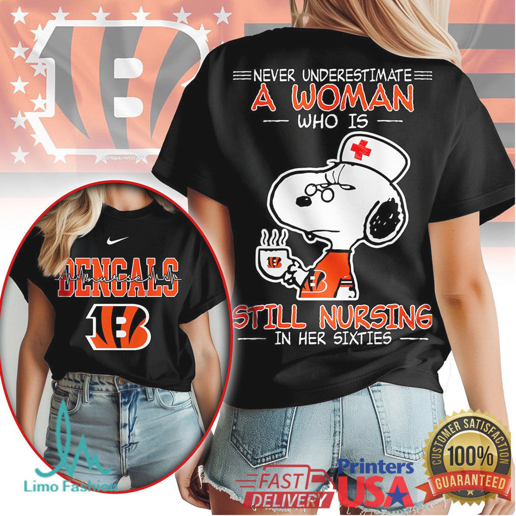 Cincinnati Bengals Nurse T Shirt Never Underestimate A Woman Still Nursing In Her Sixties