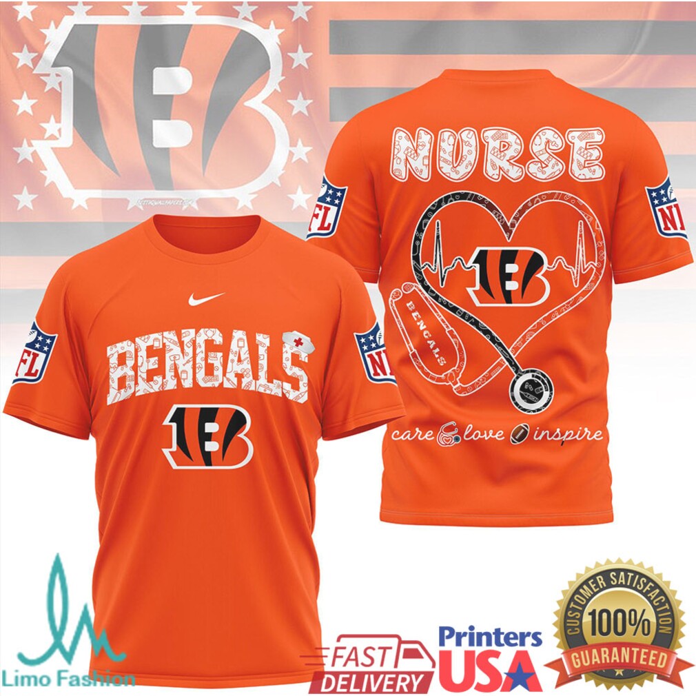 Cincinnati Bengals Nursing Heart Stethoscope Care Love Inspire T Shirt - Limotees LLC