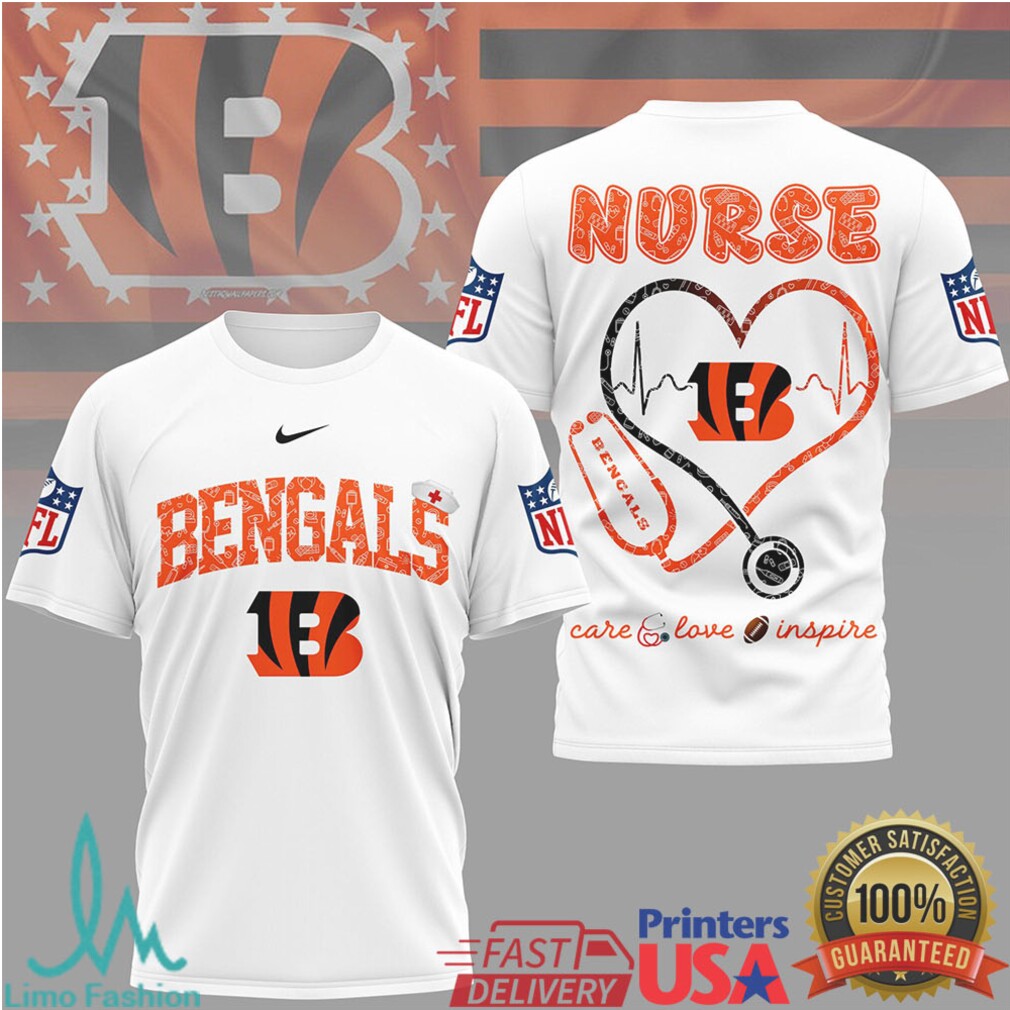 Cincinnati Bengals Nursing Heart Stethoscope Care Love Inspire T Shirt - Limotees LLC