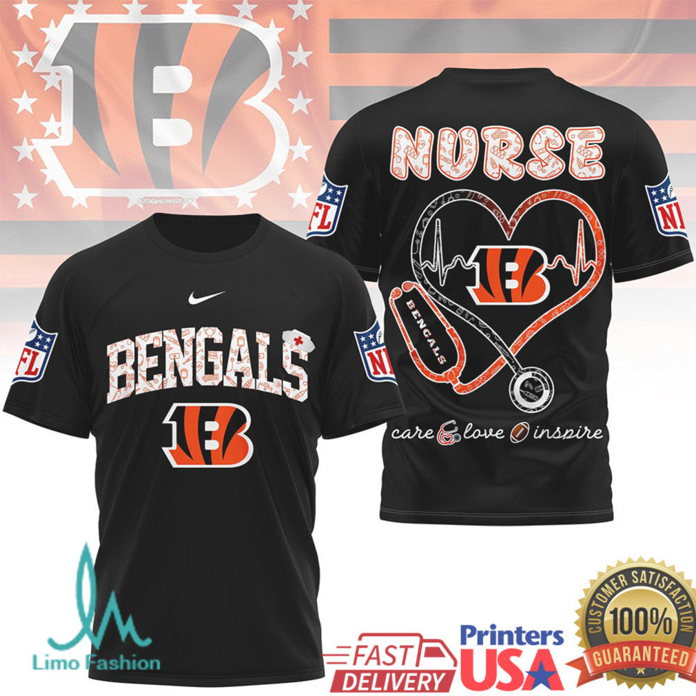Cincinnati Bengals Nursing Heart Stethoscope Care Love Inspire T Shirt - Limotees LLC