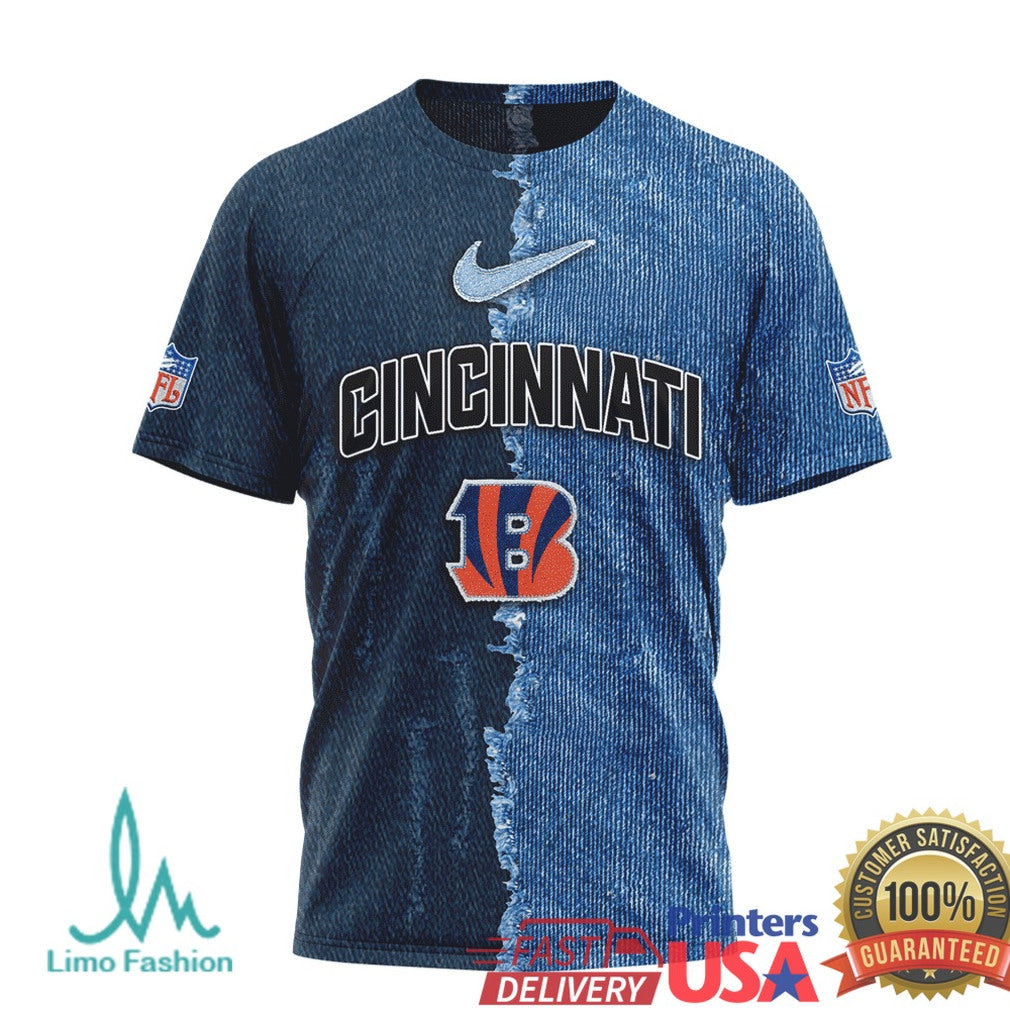 Cincinnati Bengals Personalized Denim Rip NFL T Shirt Custom Name & Matching Pet T Shirt - Limotees LLC