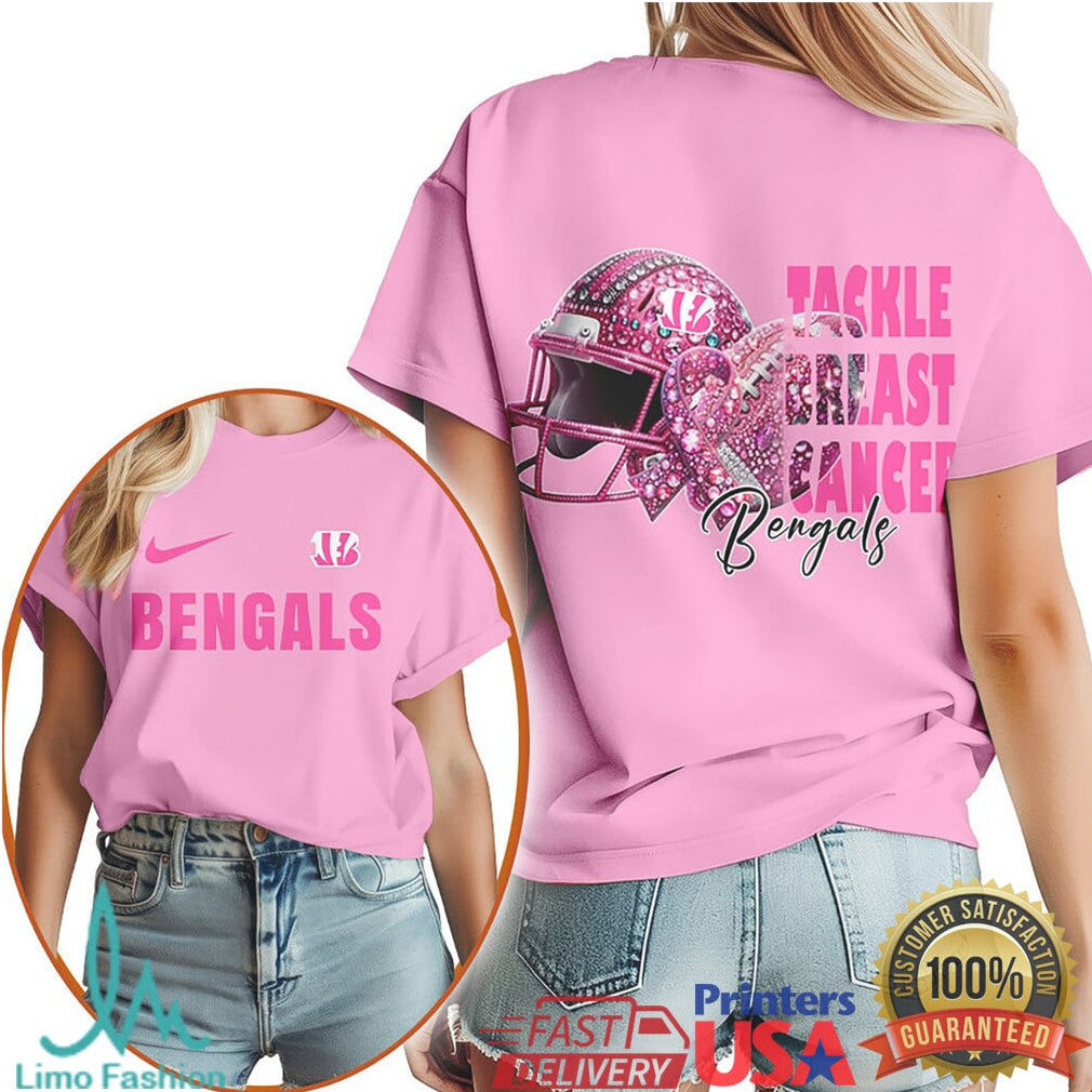 Cincinnati Bengals Pink Breast Cancer Awareness Tackle Football Tee - Limotees LLC
