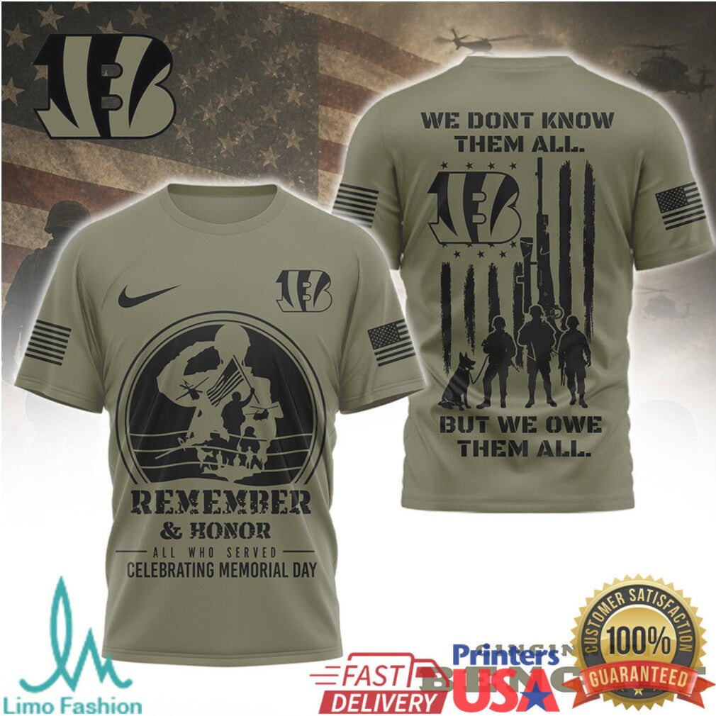 Cincinnati Bengals Salute to Service T Shirt Memorial Day Remember & Honor Military Appreciation Apparel - Limotees LLC