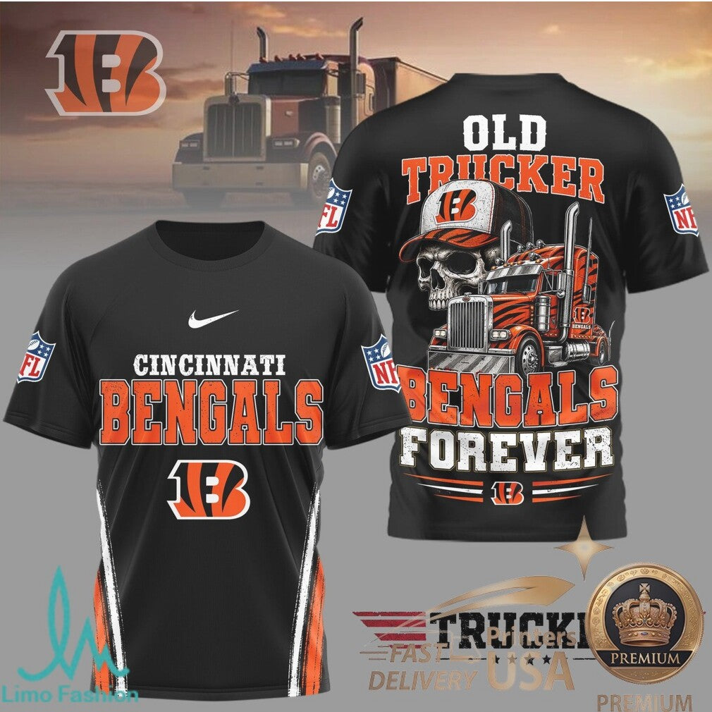 Cincinnati Bengals Skull Old Trucker Forever Fan T Shirt - Limotees LLC