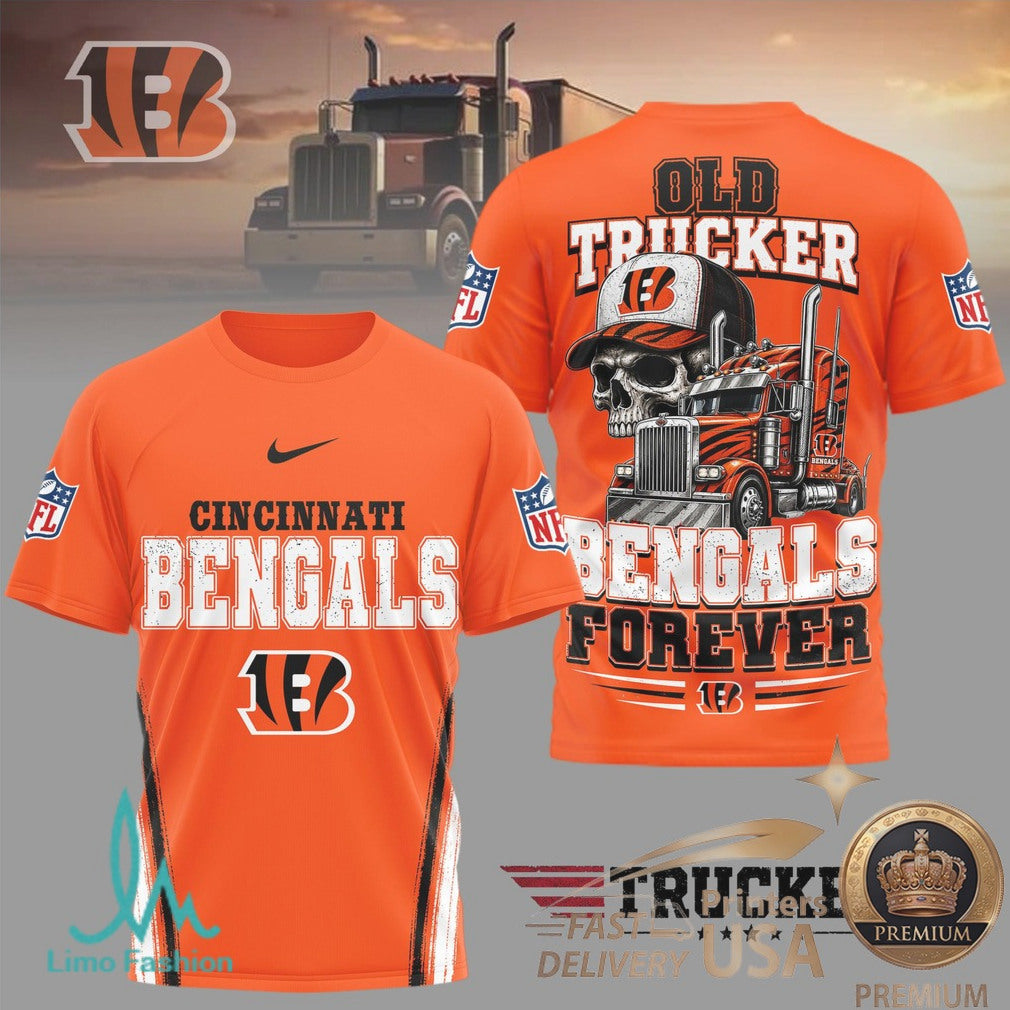 Cincinnati Bengals Skull Old Trucker Forever Fan T Shirt - Limotees LLC
