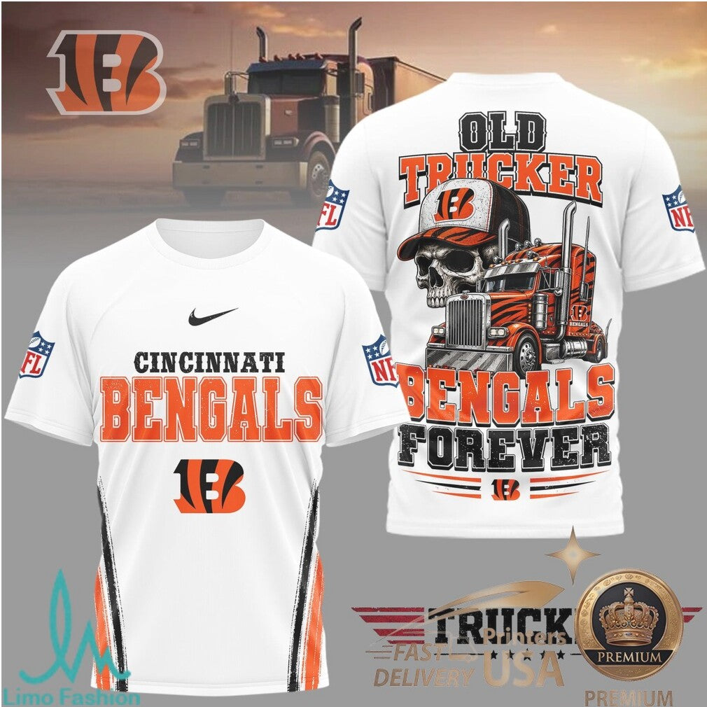 Cincinnati Bengals Skull Old Trucker Forever Fan T Shirt - Limotees LLC