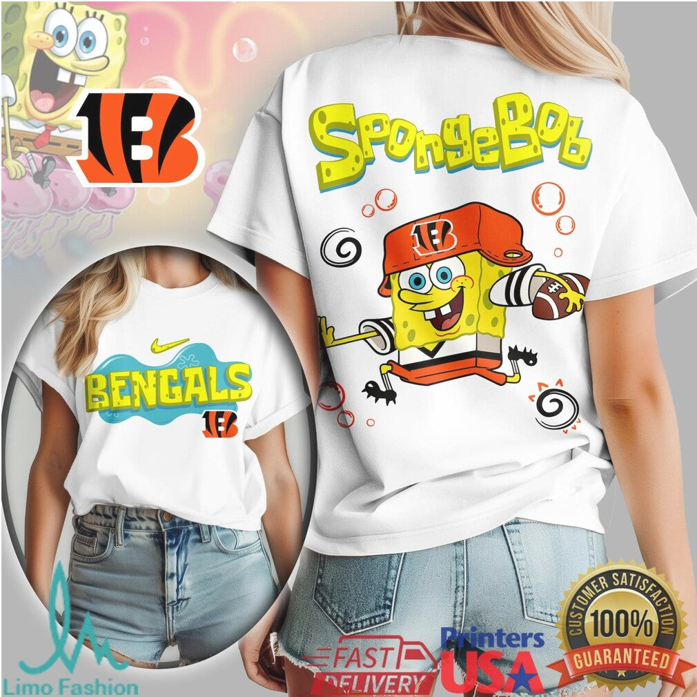 Cincinnati Bengals SpongeBob Football Cartoon Graphic T Shirt - Limotees LLC