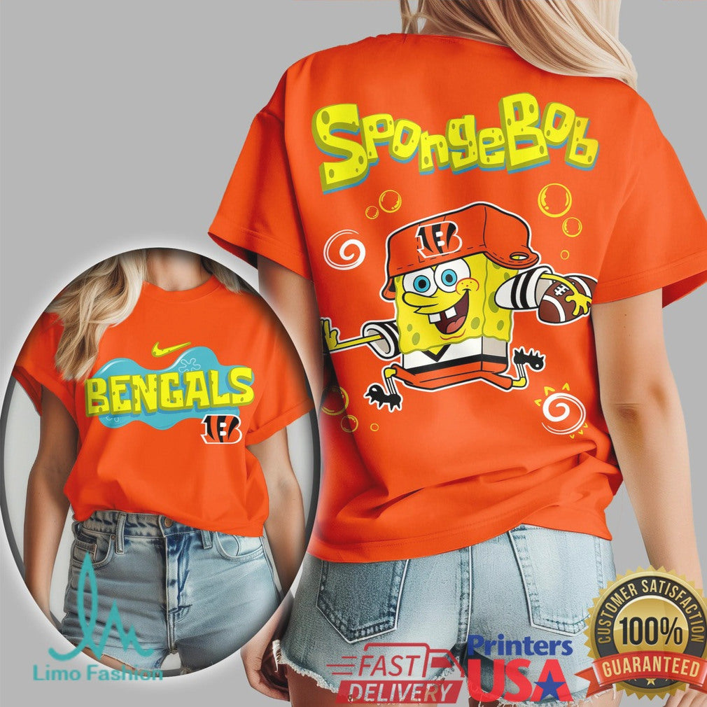 Cincinnati Bengals SpongeBob Football Cartoon Graphic T Shirt - Limotees LLC