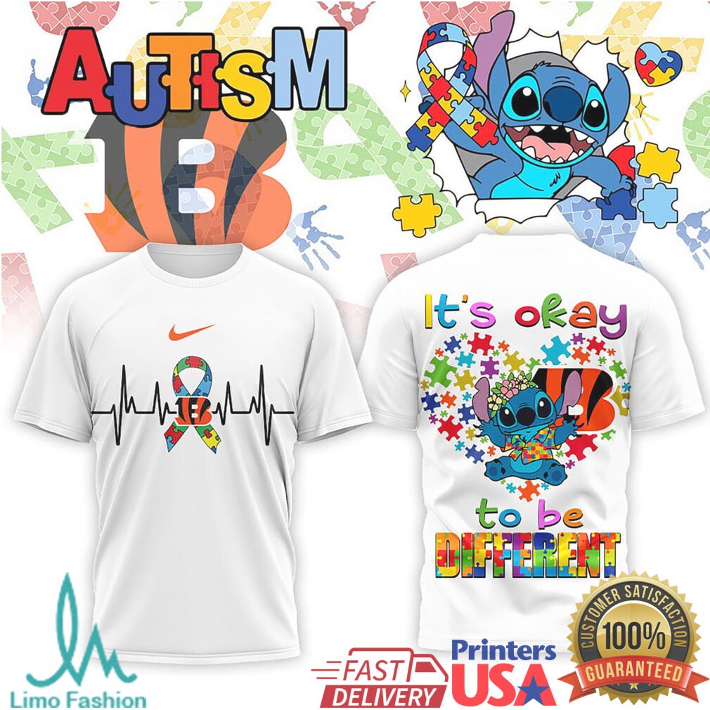 Cincinnati Bengals Stitch Autism Awareness Pride Heart T Shirt - Limotees LLC