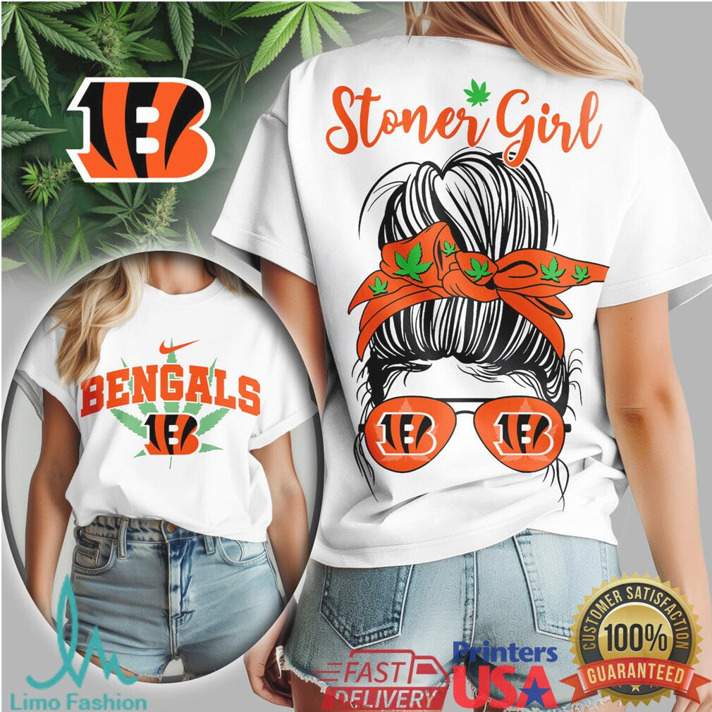 Cincinnati Bengals Stoner Girl Messy Bun Weed Leaf Female Fan T Shirt - Limotees LLC