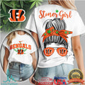 Cincinnati Bengals Stoner Girl Messy Bun Weed Leaf Female Fan T Shirt - Limotees LLC