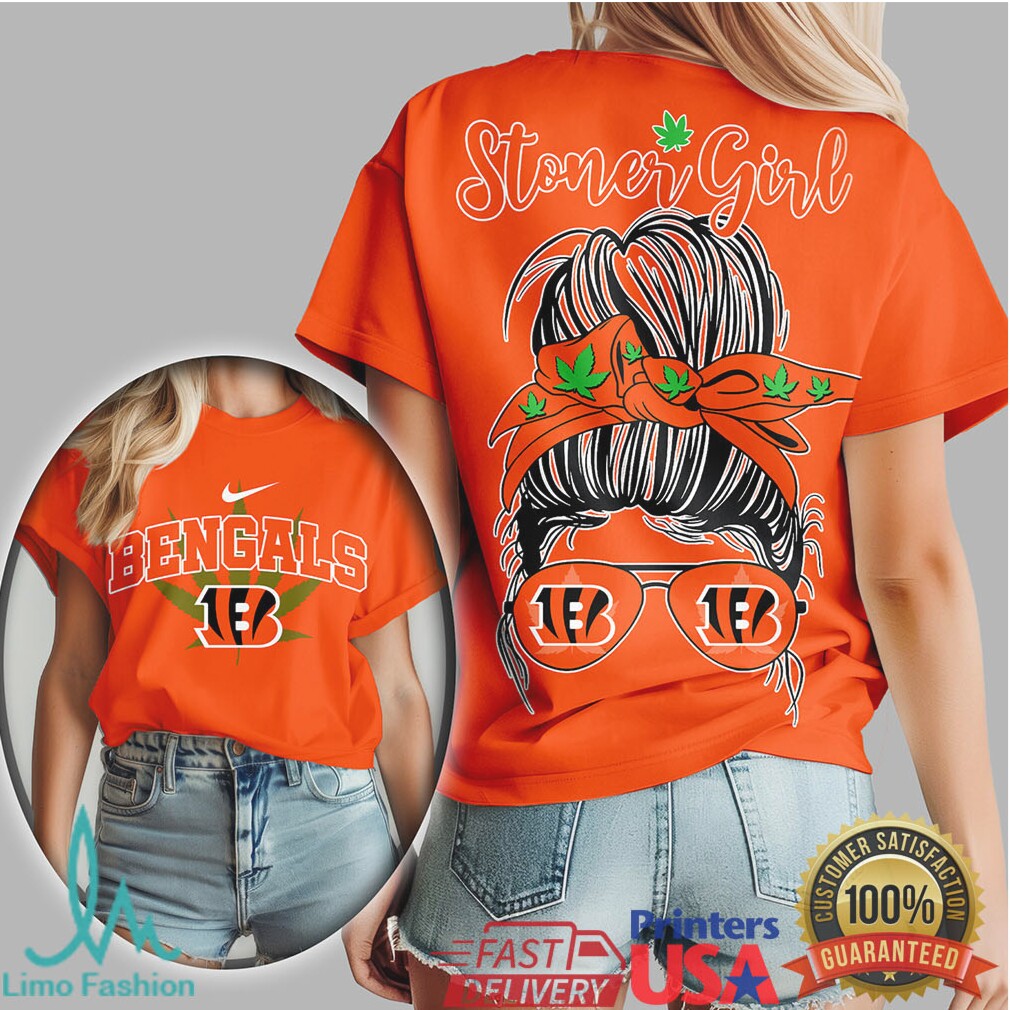 Cincinnati Bengals Stoner Girl Messy Bun Weed Leaf Female Fan T Shirt - Limotees LLC