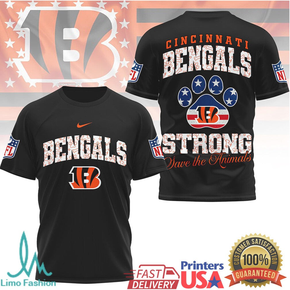 Cincinnati Bengals Strong Save the Animals Paw Print NFL T Shirt - Limotees LLC