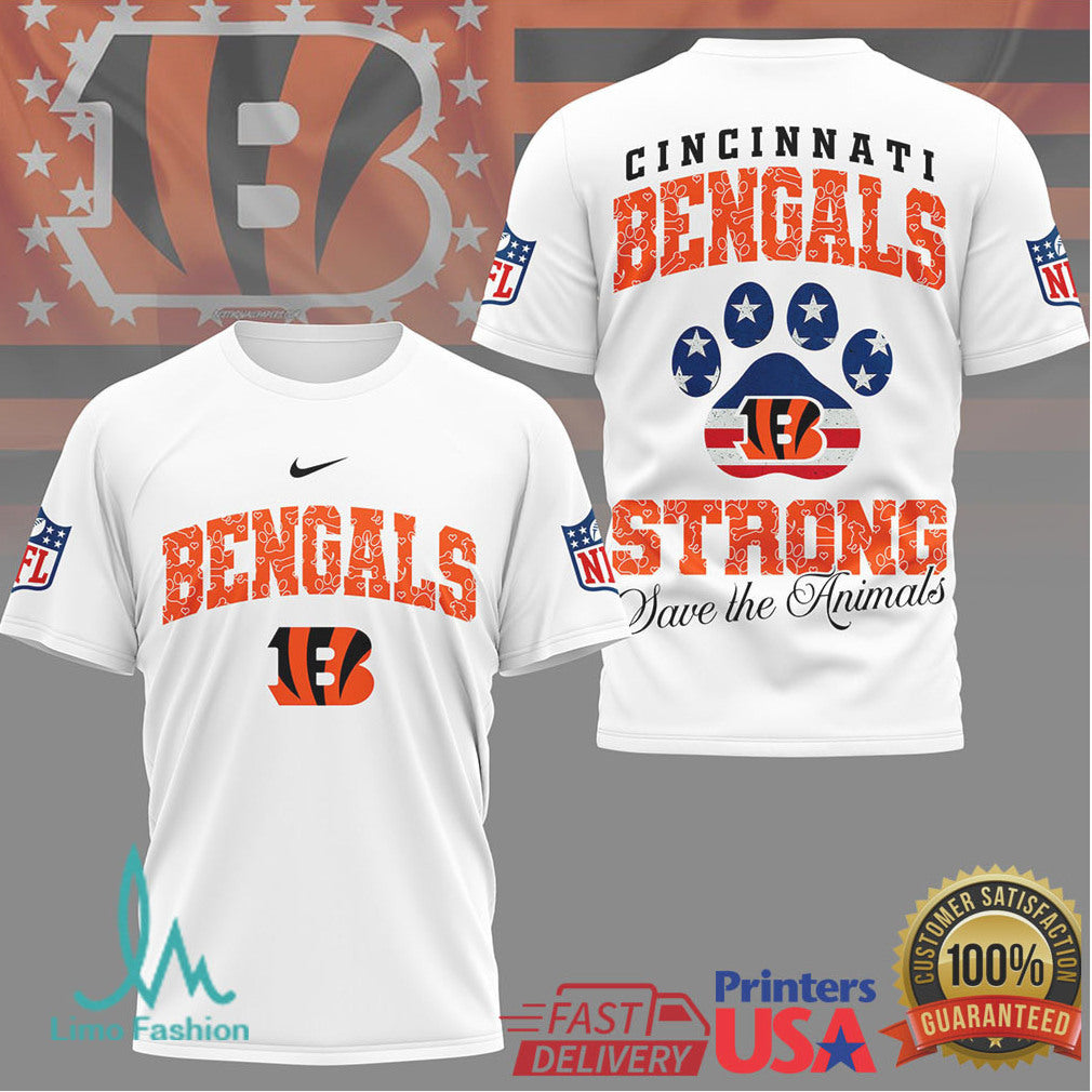 Cincinnati Bengals Strong Save the Animals Paw Print NFL T Shirt - Limotees LLC