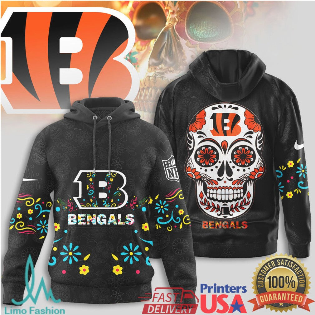 Cincinnati Bengals Sugar Skull Day of the Dead NFL T Shirt - Limotees LLC