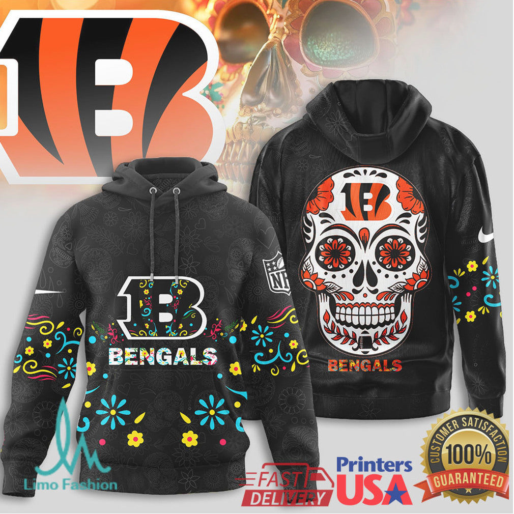 Cincinnati Bengals Sugar Skull Day of the Dead NFL T Shirt - Limotees LLC