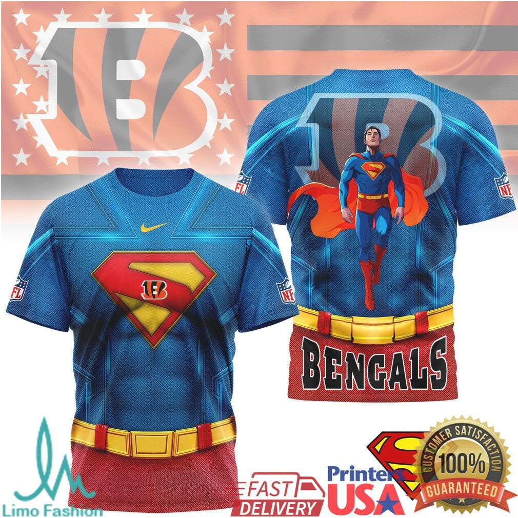 Cincinnati Bengals Superman Fusion 3D Print T Shirt NFL Superhero Gear - Limotees LLC