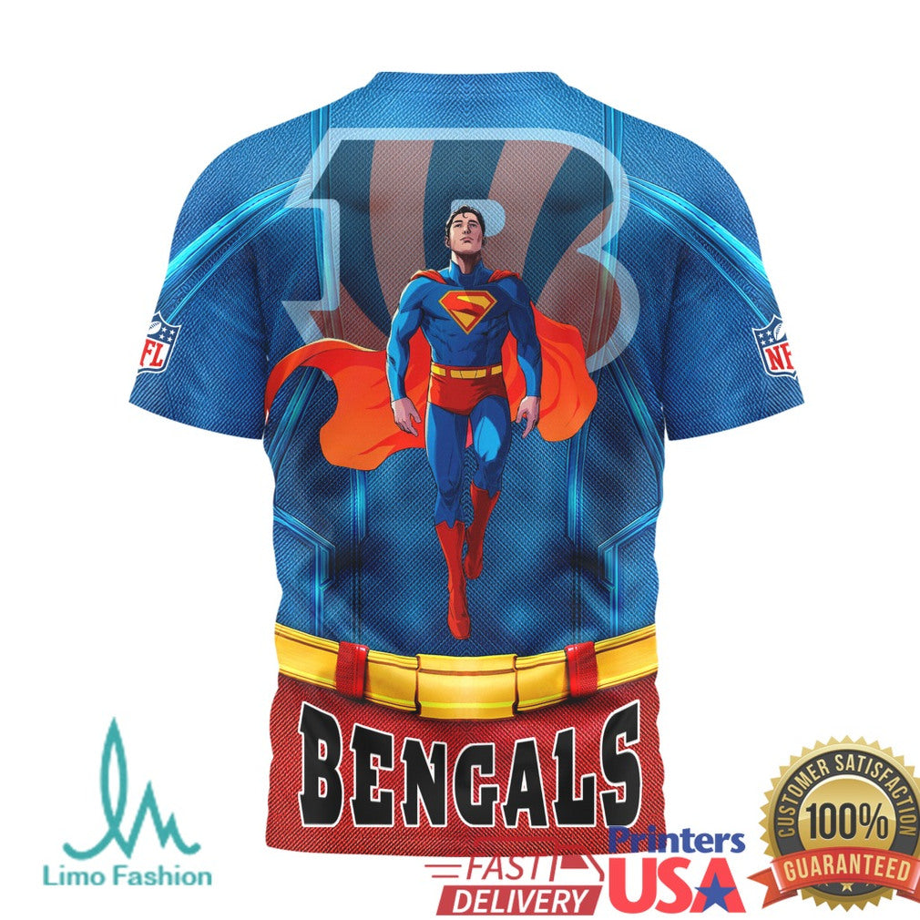 Cincinnati Bengals Superman Fusion 3D Print T Shirt NFL Superhero Gear - Limotees LLC