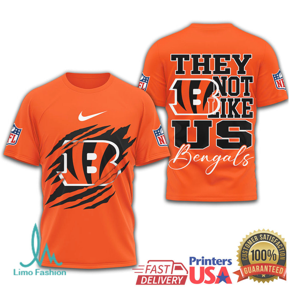 Cincinnati Bengals “They Not Like Us” Tiger Stripe Claw Rip Tee - Limotees LLC