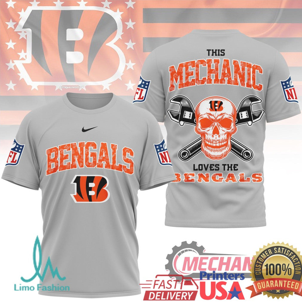 Cincinnati Bengals This Mechanic Loves The Bengals Skull T Shirt - Limotees LLC