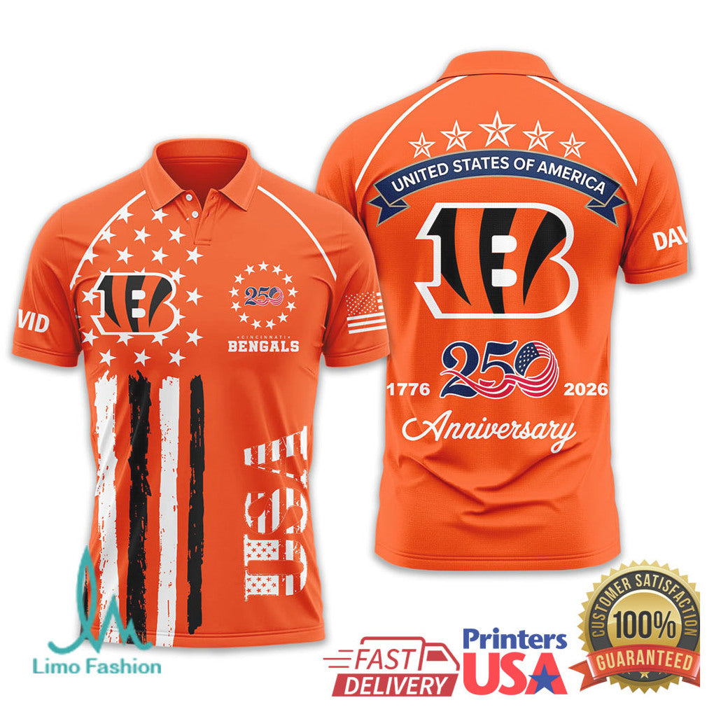 Cincinnati Bengals USA 250th Anniversary Custom Name T Shirt - Limotees LLC