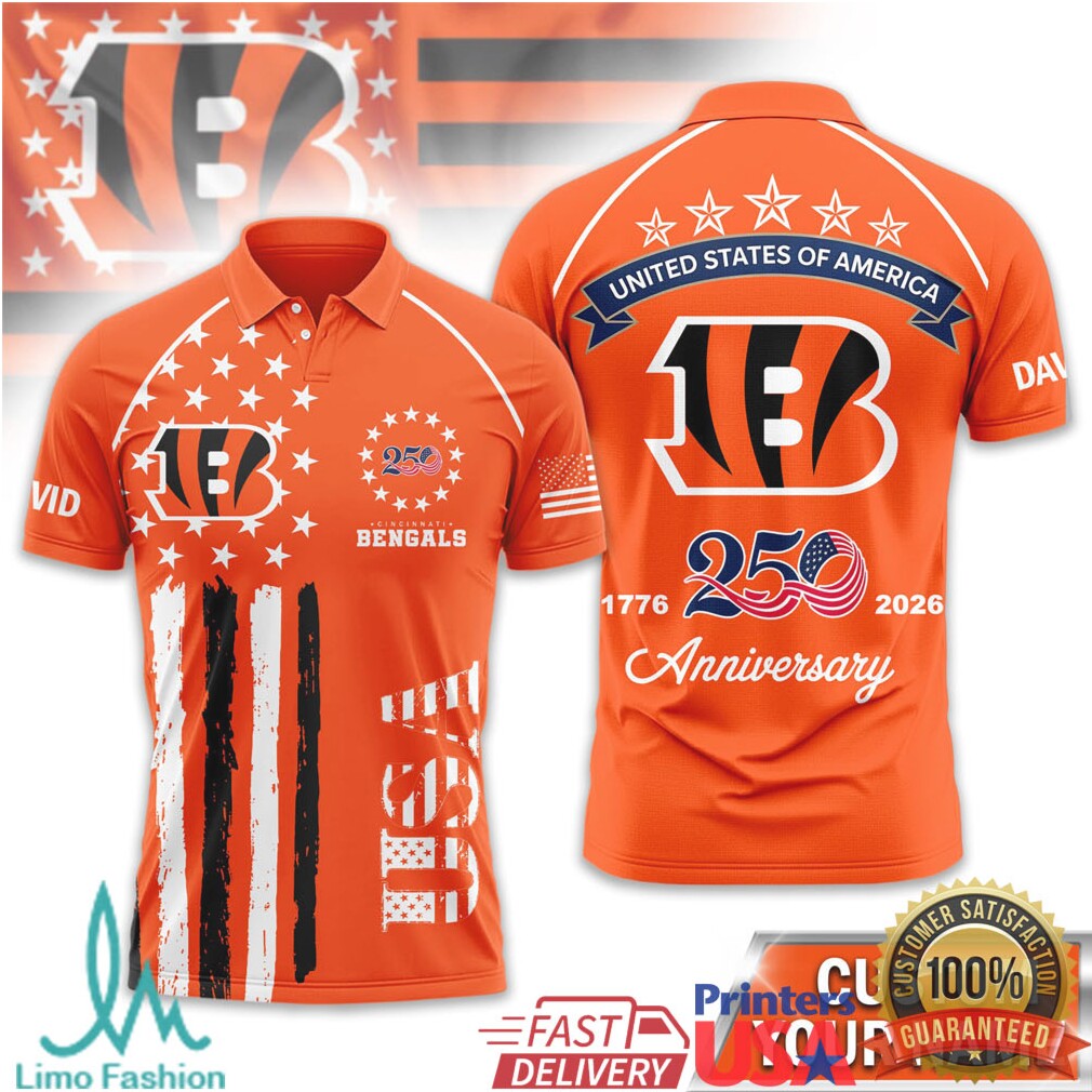 Cincinnati Bengals USA 250th Anniversary Custom Name T Shirt - Limotees LLC