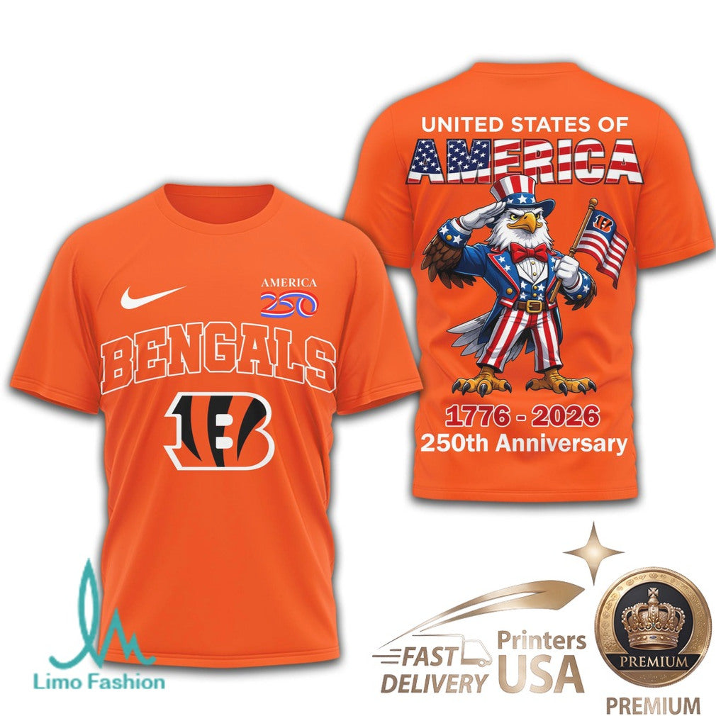 Cincinnati Bengals USA Eagle 250th Anniversary Patriotic T Shirt - Limotees LLC