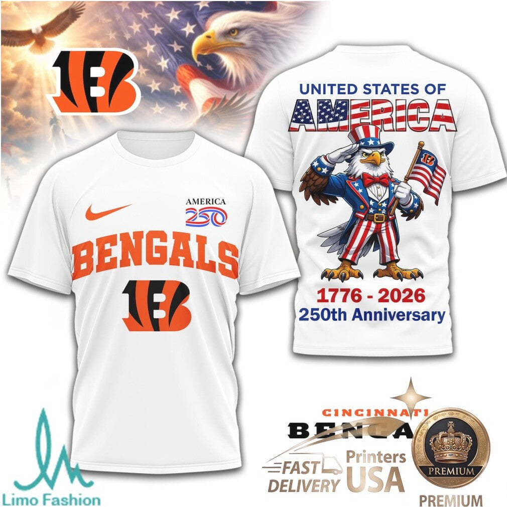 Cincinnati Bengals USA Eagle 250th Anniversary Patriotic T Shirt - Limotees LLC