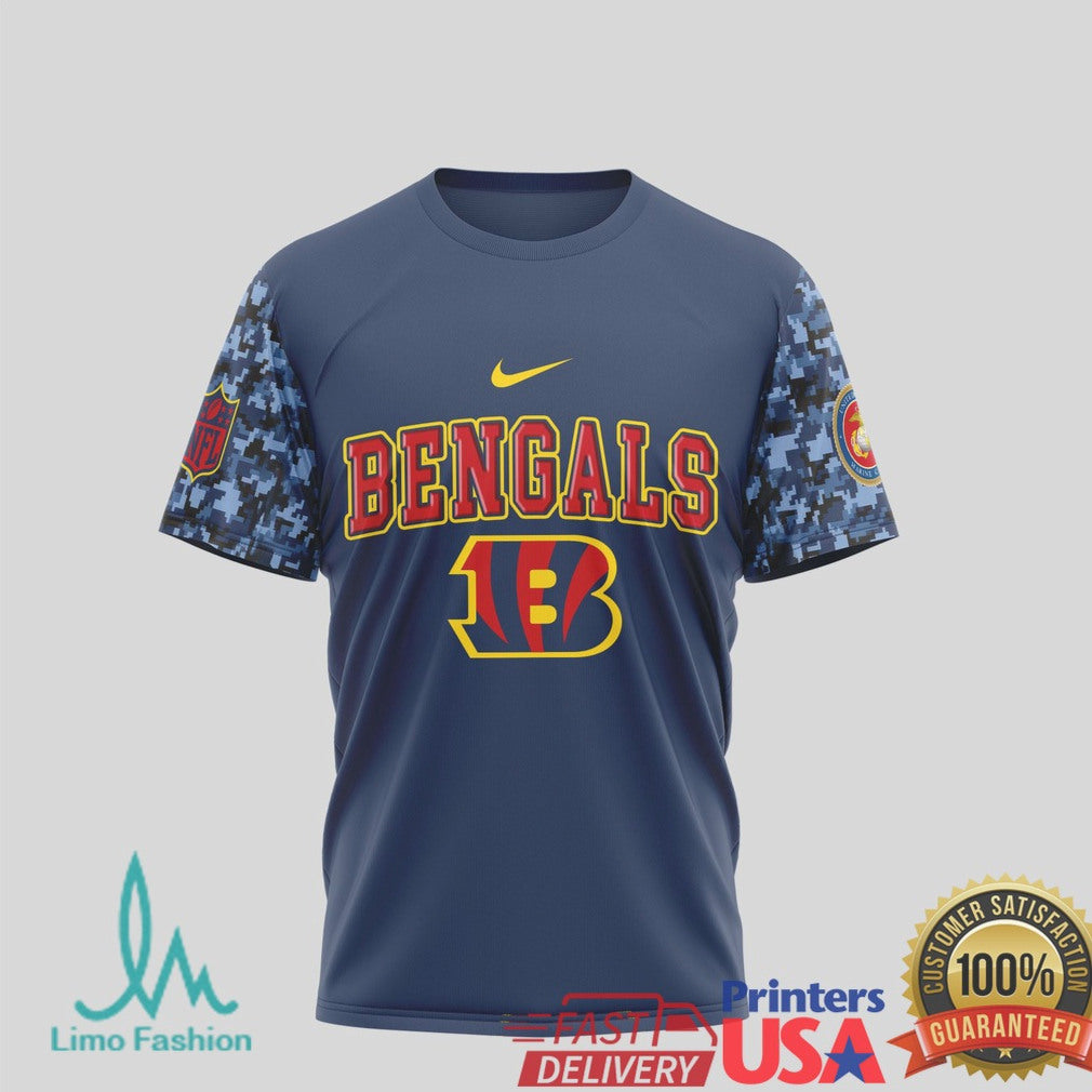 Cincinnati Bengals USMC 250 Years Semper Fidelis Navy T Shirt - Limotees LLC