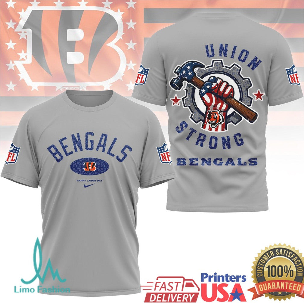 Cincinnati Bengals Union Strong T Shirt Blue Collar Pride NFL Labor Day Workwear - Limotees LLC