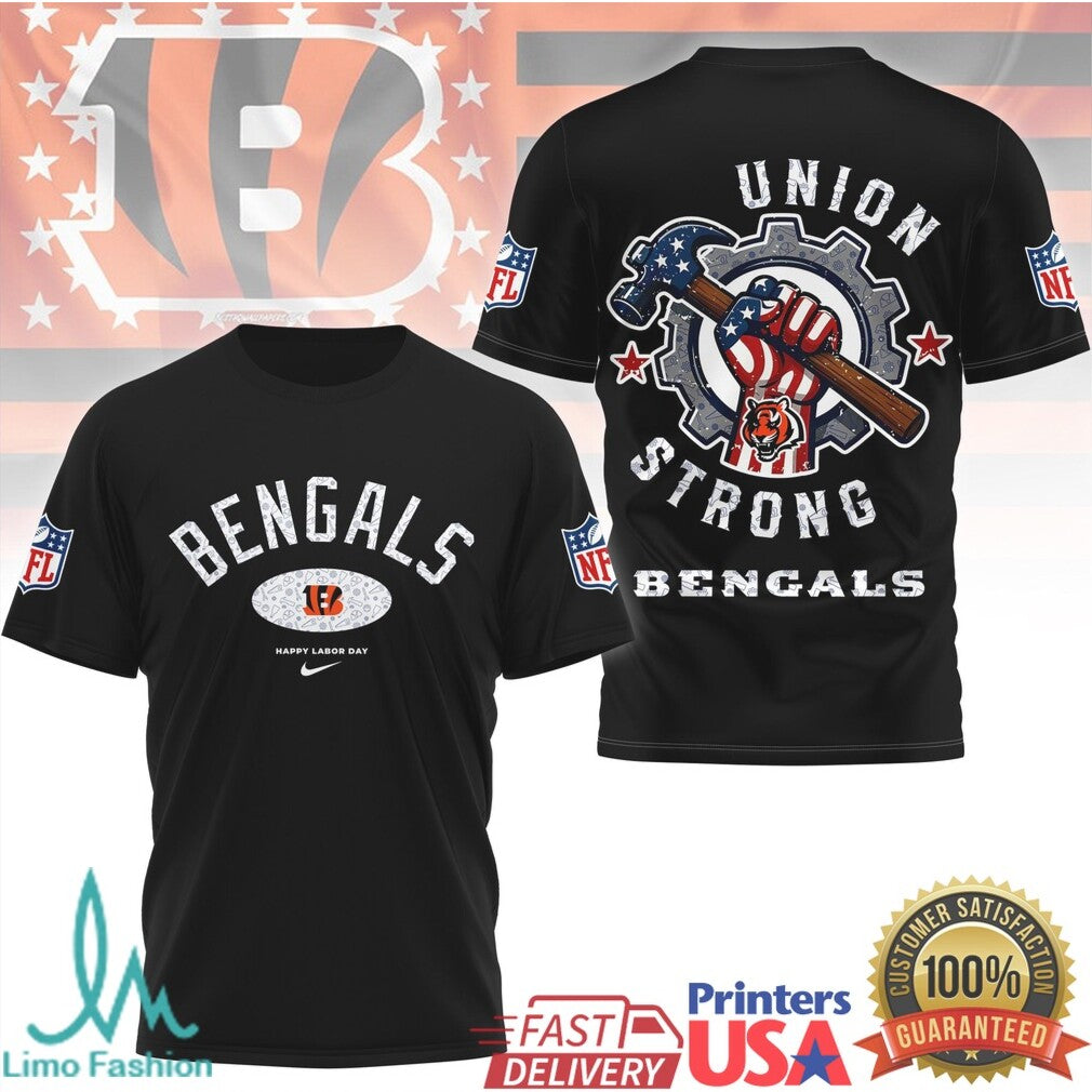 Cincinnati Bengals Union Strong T Shirt Blue Collar Pride NFL Labor Day Workwear - Limotees LLC
