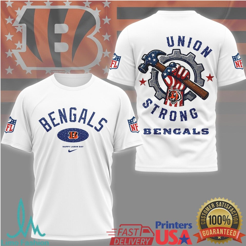 Cincinnati Bengals Union Strong T Shirt Blue Collar Pride NFL Labor Day Workwear - Limotees LLC