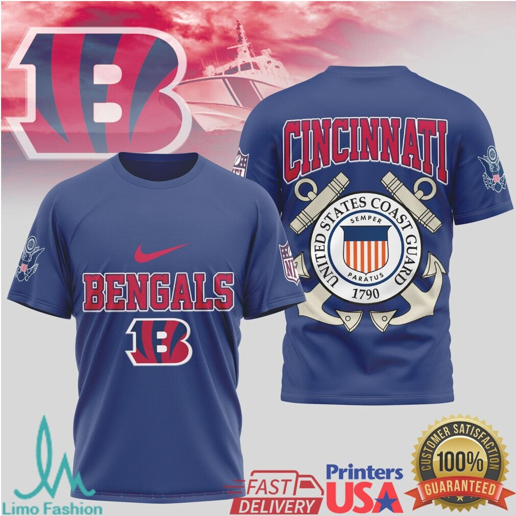 Cincinnati Bengals United States Coast Guard Military Appreciation T Shirt - Limotees LLC