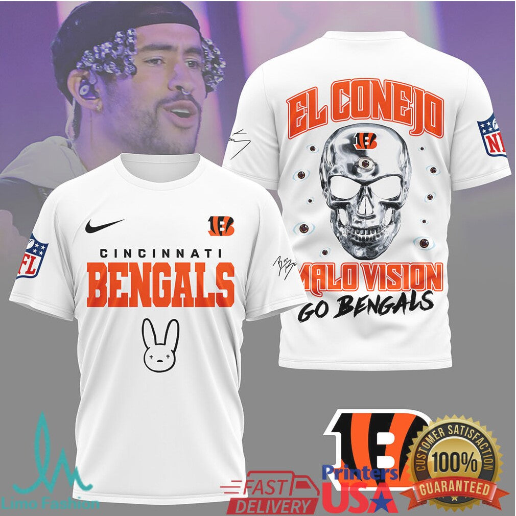 Cincinnati Bengals x Bad Bunny El Conejo Malo Vision Skull Shirt - Limotees LLC