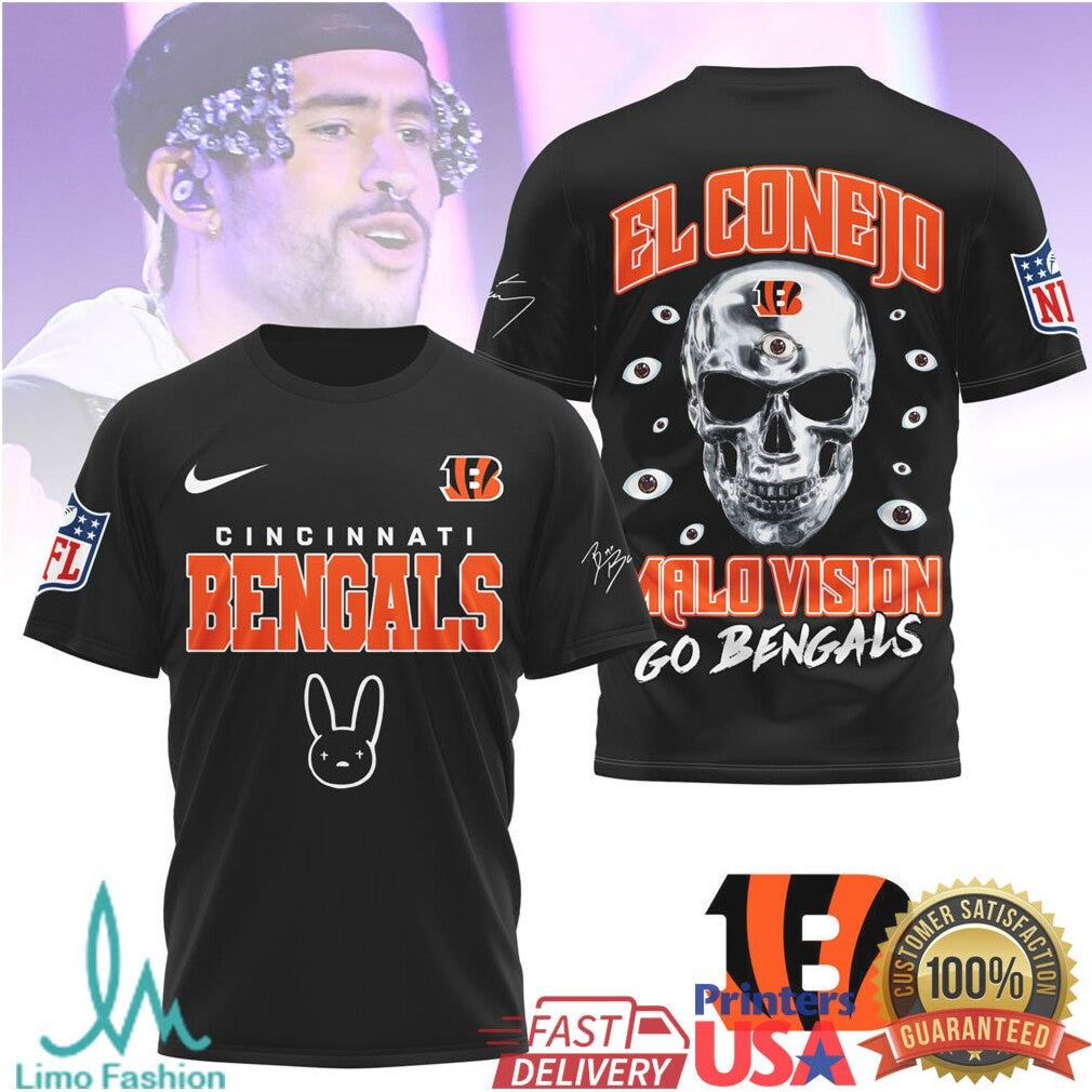 Cincinnati Bengals x Bad Bunny El Conejo Malo Vision Skull Shirt - Limotees LLC