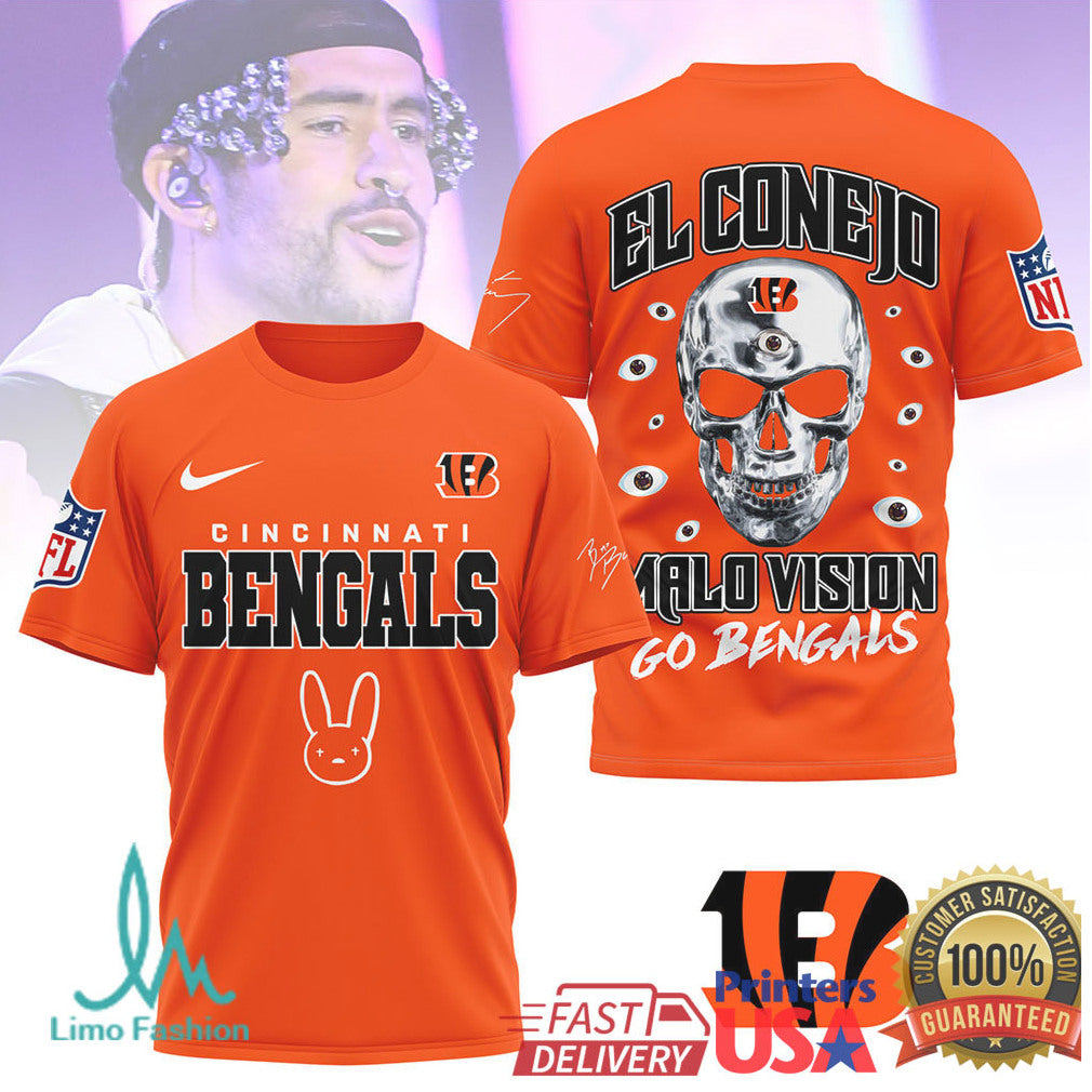 Cincinnati Bengals x Bad Bunny El Conejo Malo Vision Skull Shirt - Limotees LLC
