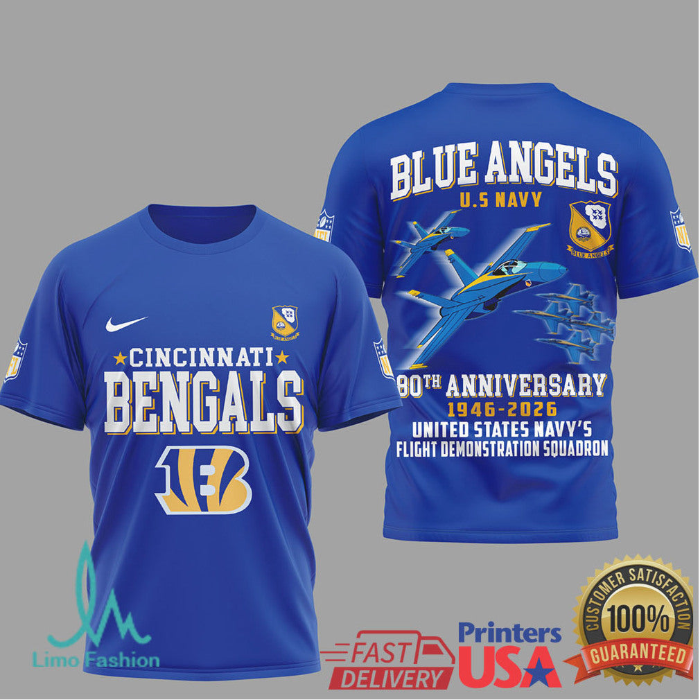 Cincinnati Bengals x Blue Angels 80th Anniversary Navy Flight T Shirt - Limotees LLC